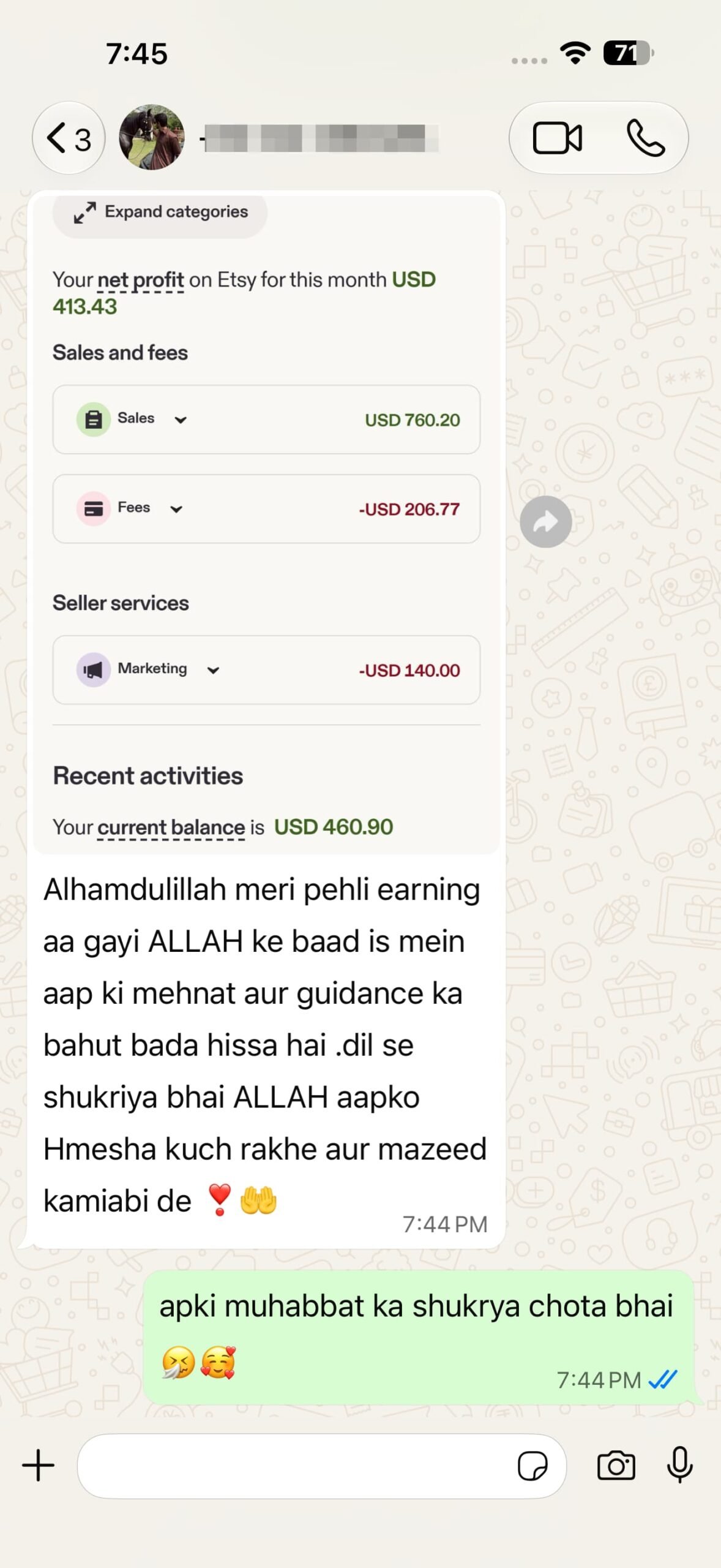 WhatsApp message proof from Amir Methods student 6